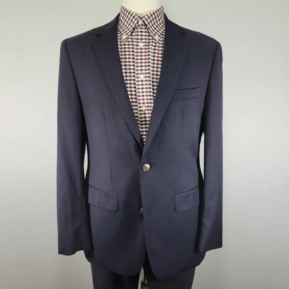 Joseph Feiss Men's Sport Coat Blazer Two Button Navy Blue Twill Wool Classic 48R